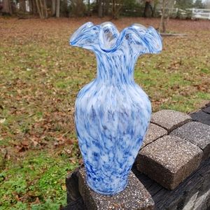 Fenton Blue Mist Vasa Murrhina Tall Vase